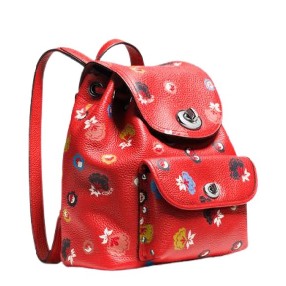 Coach Handbags - Coach Orange Mini Turnlock Rucksack With Floral Print
